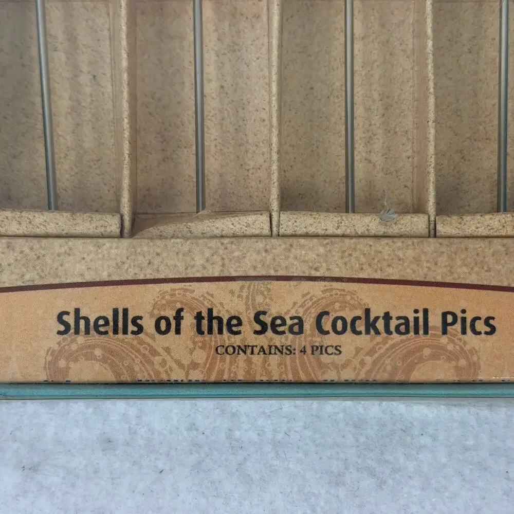 VTG Shells of the Sea Cocktail Pics Epic Set of 4 Metal‎ Pics Wine Party Spirits